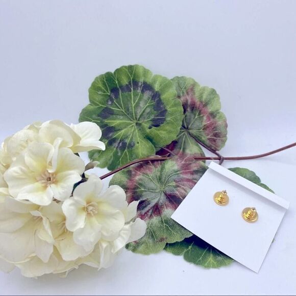 New Tory Burch Gold Logo Kira Red Outline Stud Earrings - Picture 7 of 7